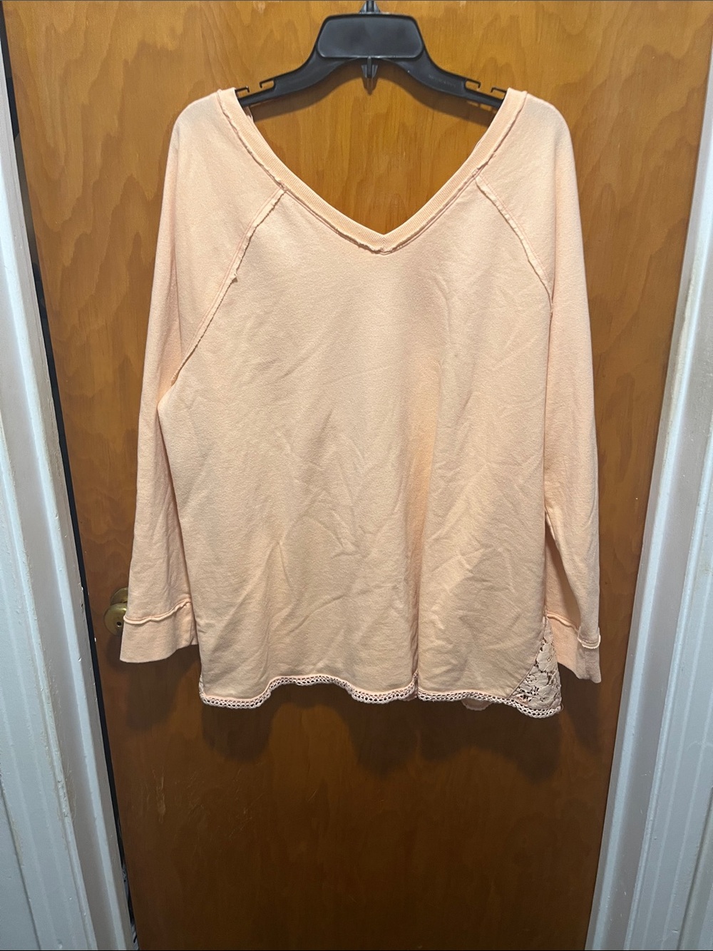 True Craft Pink Long Sleeve V-Neck Sweatshirt with Lace Trim